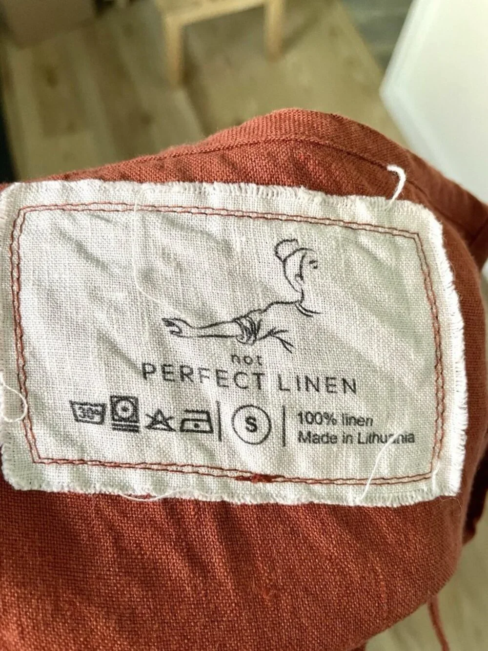 Not Perfect Linen 100% Linen Ruffle Hem Mini Dress Sleeveless Rust size Small - Picture 6 of 6